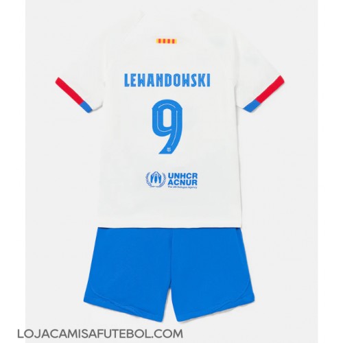 Camisa de Futebol Barcelona Robert Lewandowski #9 Equipamento Secundário Infantil 2023-24 Manga Curta (+ Calças curtas)